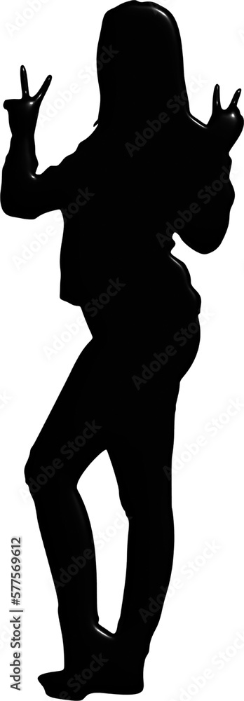 silhouette of long haired mature woman wearing trousers and jacket in happy style