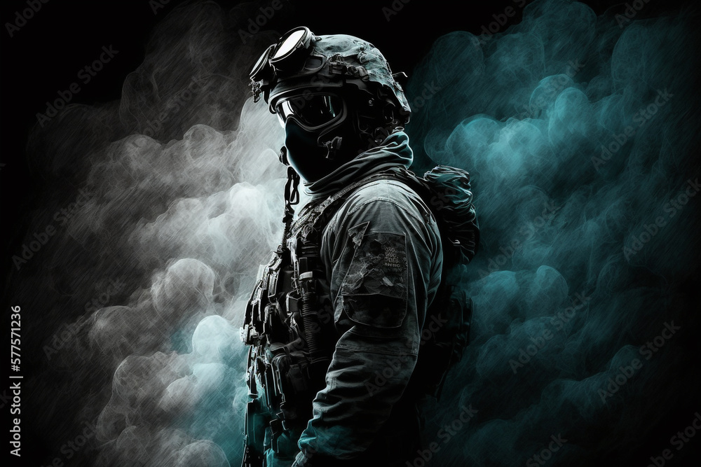 A tactical suit, colorful paint and smoke bombs for a war game. Generative A A tactical suit, colorful paint and smoke bombs for a war game. Generative A