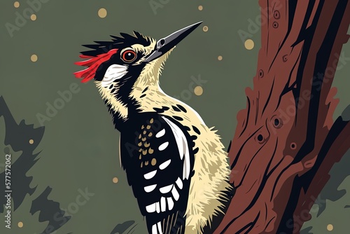 a close-up of a woodpecker perched atop a tree Generative AI