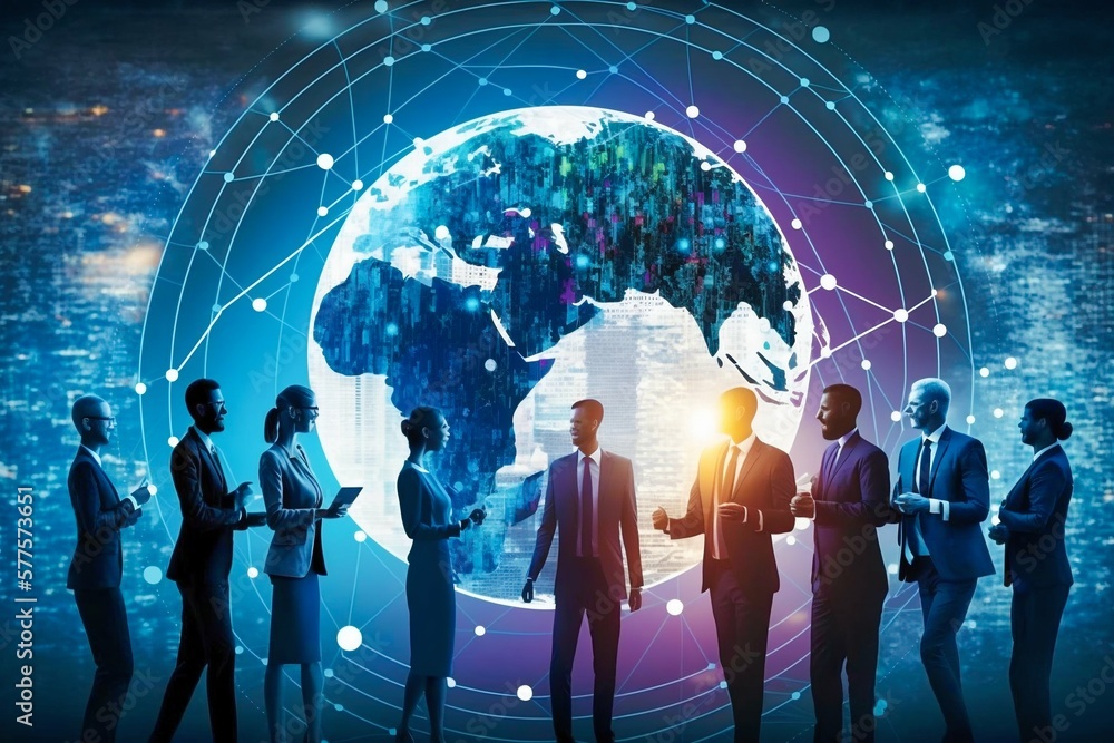 Obraz premium Teamwork of business people around the world. Business deal. Business partnership agreements. Generative AI