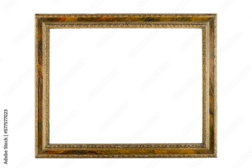 Wooden thin picture frame white background isolated detailed gold wide Wooden thin picture frame white background isolated detailed gold wide
