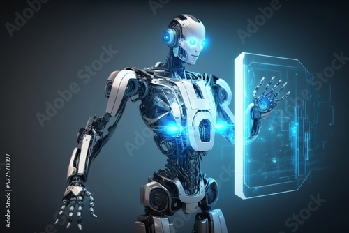 futuristic cyborg robot, touch screen, technology, generative ai