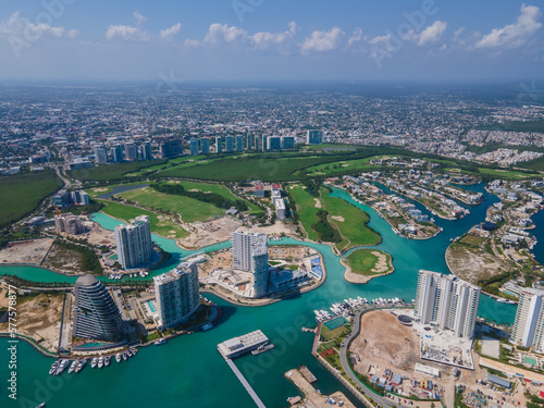 Aerial view of Puerto Cancun, Mexico