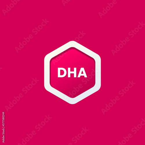 DHA Icon vector or DHA Label vector isolated in flat style. Simple DHA Icon vector for health product design element. Best DHA label vector for health product packaging.