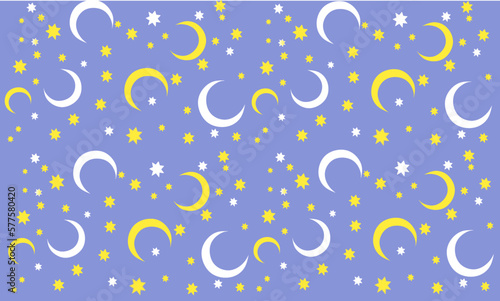 beautiful pattern of stars and moon on dark blue background
