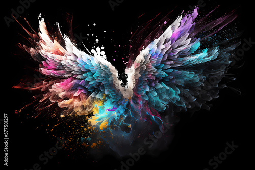 Abstract neon Colorful Wing. Generative AI.