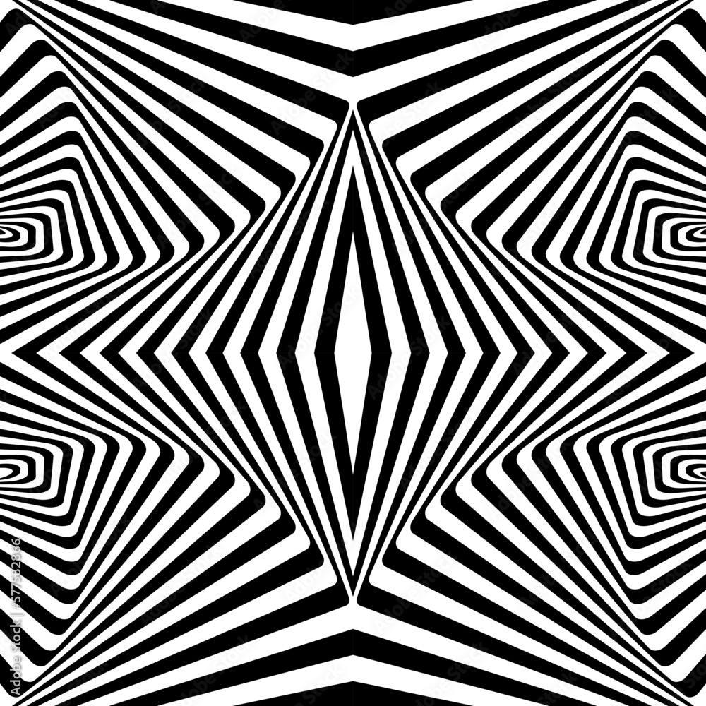 Black abstract wavy oblique stripes. Optical illusion with psychedelic stripes. Line art pattern.Trendy element for posters, social media, logo, frames, broshure, promotion, flyer, covers, banners