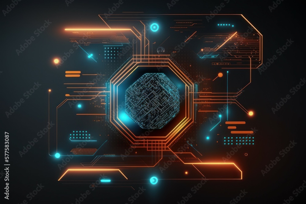 Abstract technology background. AI generated, human enhanced. Background with selective focus Abstract technology background. AI generated, human enhanced. Background with selective focus