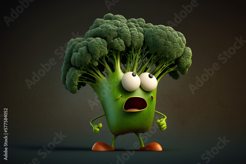3D render cute and happy broccoli cartoon character. Created with Generative AI Technology