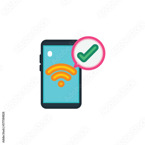 Fototapeta Naklejka Na Ścianę i Meble -  Phone, cellphone smartphone with wifi and check mark flat icons. Vector illustration. Isolated icon suitable for web, infographics, interface and apps.