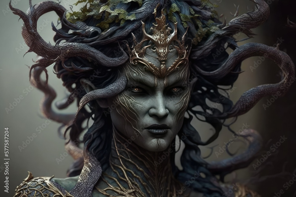 Awe-Inspiring Gorgon Monster Digital Portrait A Visionary Depiction of a Fabled Creature Generative AI