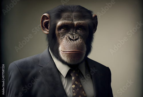Portrait of Chimpanzee in a business suit, Generative AI © Raool