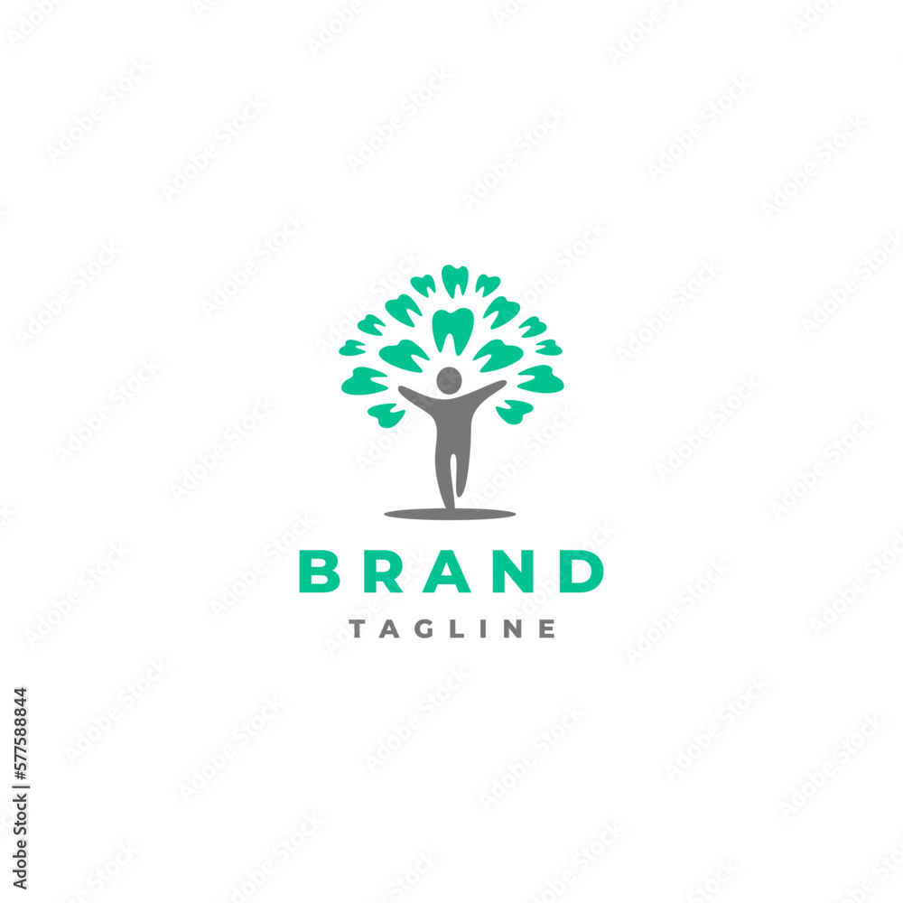 Obraz premium Playful Dental Tree Logo Design. People Icon With Teeth Symbolizing Healthy Trees.