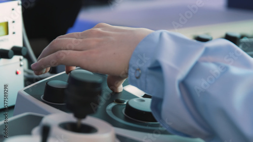 Keyboard with doctor's mouse. Stock footage. Modern medical keyboard with mouse for ultrasound fixation. Viewing with round mouse in medical examination
