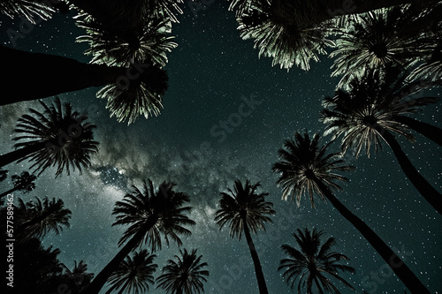 palm trees with night sky
