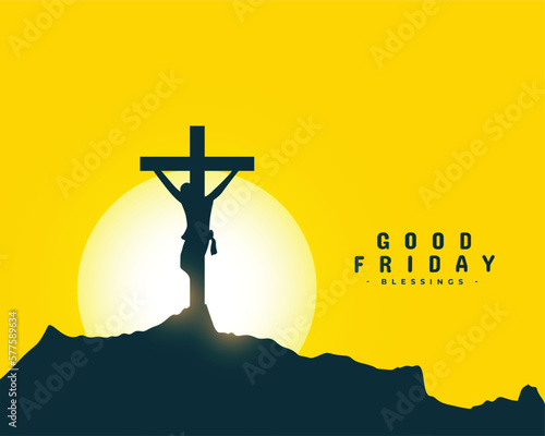 christian themed good friday holiday card with mountain and sun