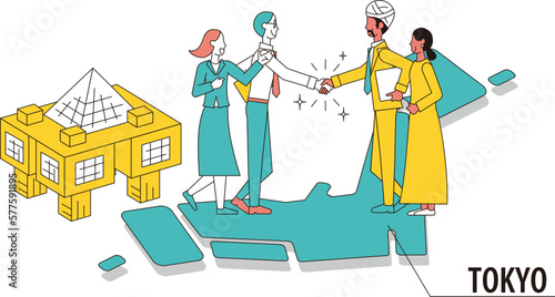 日本の東京で行われる国際会議に訪れるビジネスマン（インド系）