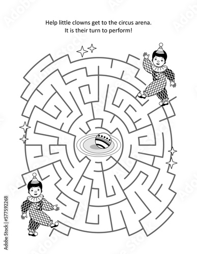Maze game for kids with little clowns
