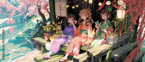  Scenery of old Japan. Fantasy style pixelart.昔の日本の風景。ファンタジースタイルのピクセルアート
