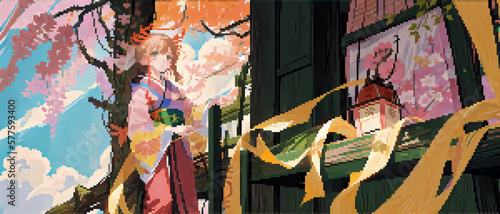  Scenery of old Japan. Fantasy style pixelart.昔の日本の風景。ファンタジースタイルのピクセルアート