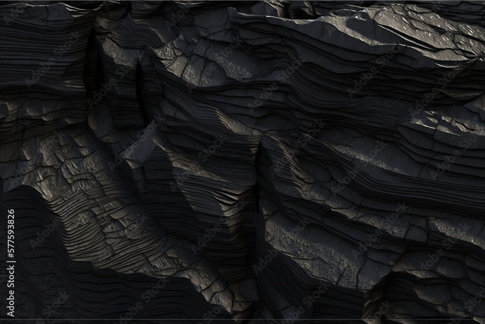 Obraz premium Black and white background. Volumetric black stone, coal face background. 3d effect. Rock texture. Granite mountain texture. Close-up.