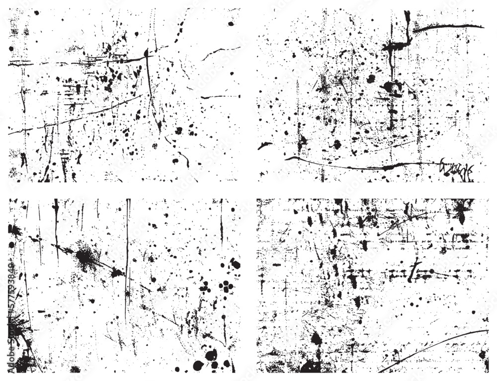Set of Grunge Distressed Textures. Black and White Vector Backgrounds. EPS 10
