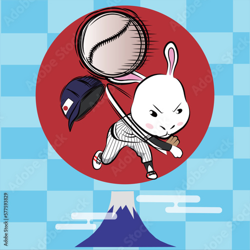 投球をするウサギの野球選手