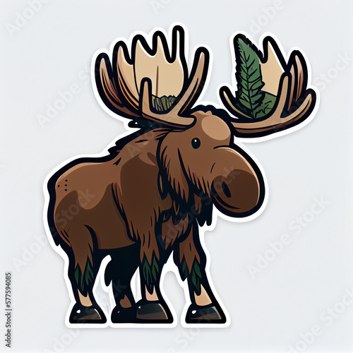 Moose with antlers cute sticker vector  created with Generative AI technology
