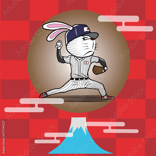 投球をするウサギの野球選手