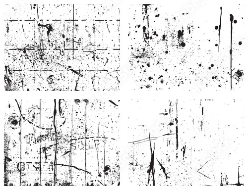 Set of Grunge Distressed Textures. Black and White Vector Backgrounds. EPS 10 