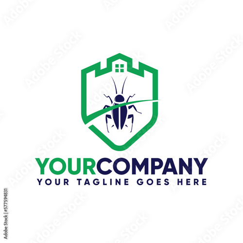 Pest Control Company with Fortress, Shield and Cockroach Insect Logo Design