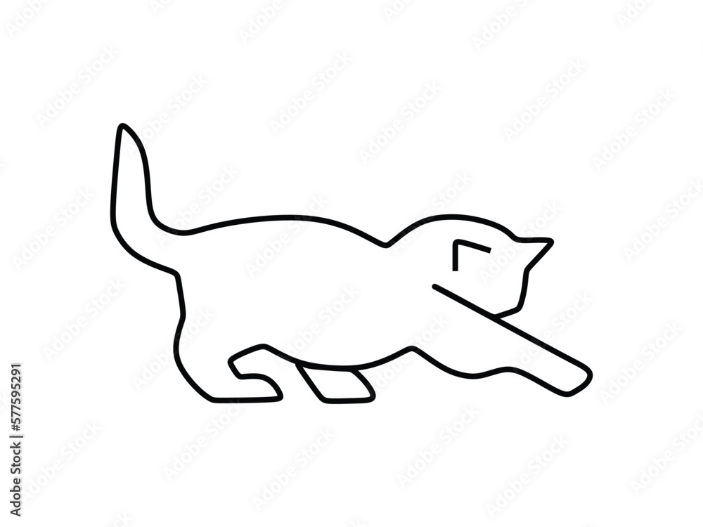 the cat elongates its body and body