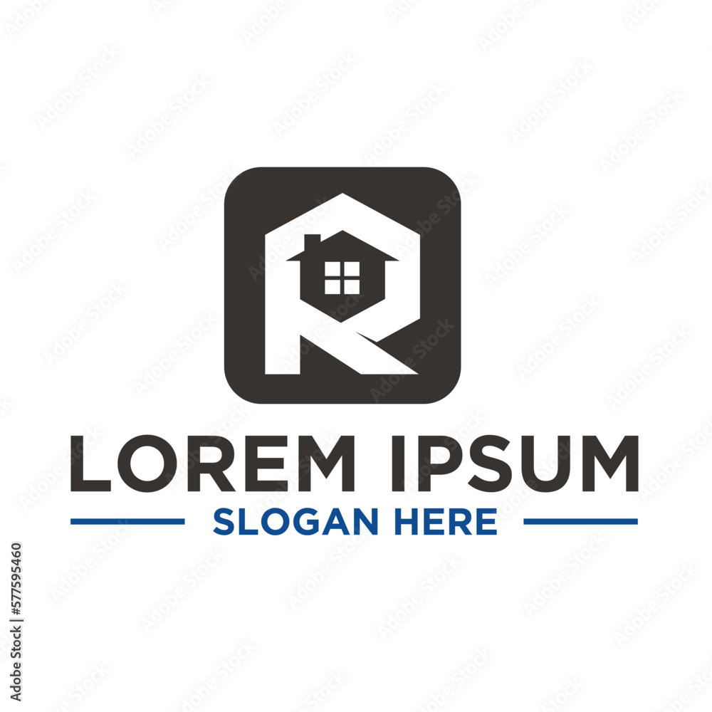 Fototapeta premium real estate company logo, letter R with house or home.