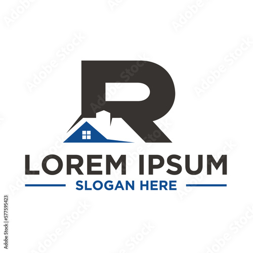 real estate company logo, letter R with house or home.