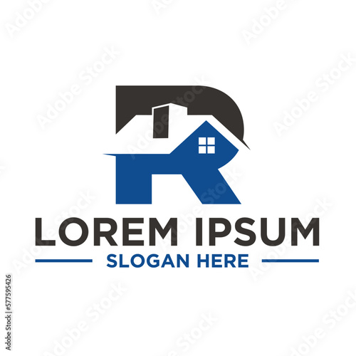 real estate company logo, letter R with house or home.