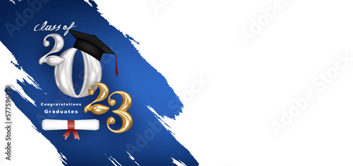 Class of 2023 Vector text for graduation gold design, congratulation event, T-shirt, party, high school or college graduate. Lettering for greeting, invitation card