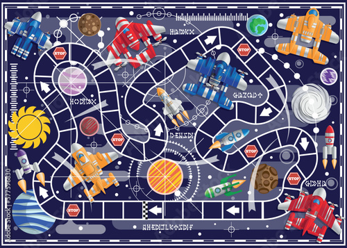 Space Race. A board game. Vector illustration.
