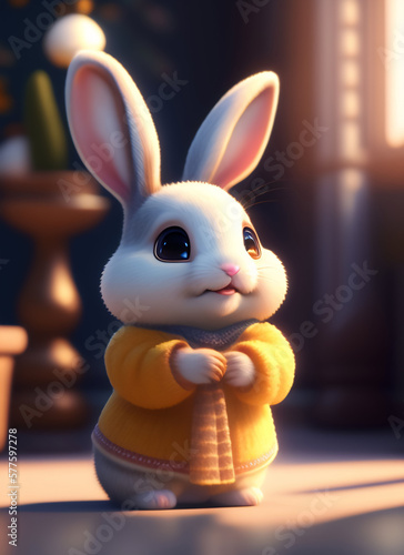 Cute 3d Rabbit Character. Generative AI