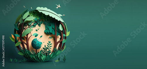 Foto Green world paper cute style with Copy space, Earth day banner and World Environment day concept