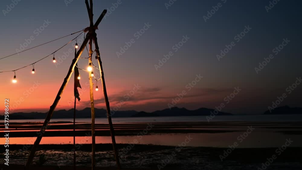 Colorful sunset view at the island beach with ocean waves and reflection sky with 4K resolution. Colorful sunset view at the island beach with ocean waves and reflection sky with 4K resolution.