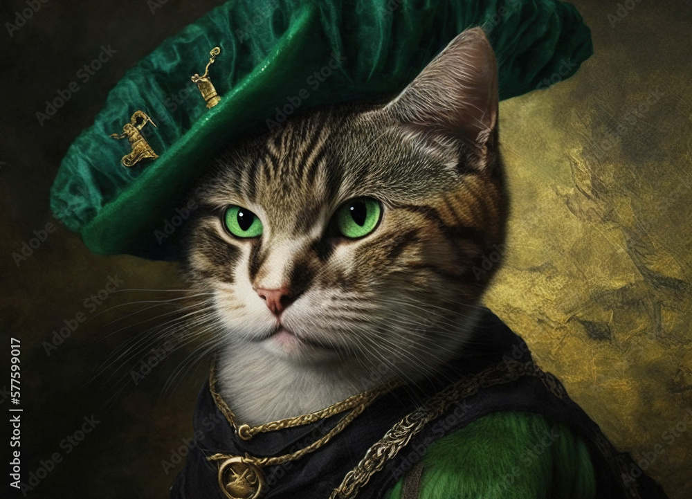 St. Patrick's Day celebration background. Leprechaun cat in green hat Generative ai St. Patrick's Day celebration background. Leprechaun cat in green hat Generative ai