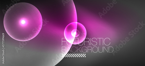 Abstract background with neon glowing light effects. Round shapes, triangles and circles. Wallpaper for concept of AI technology, blockchain, communication, 5G, science, business and technology