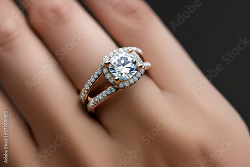 A beautiful diamond wedding ring in a woman finger.