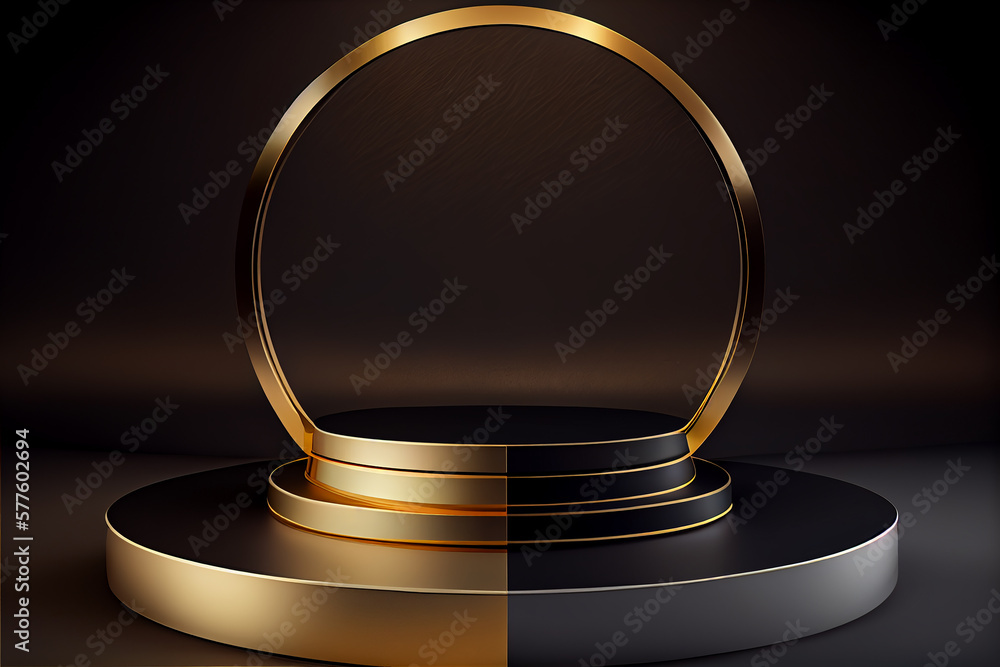 Black and gold product podium stand studio. Generative AI Black and gold product podium stand studio. Generative AI