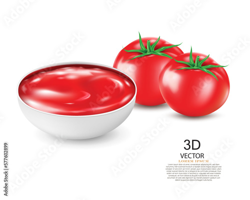 vector illustration red tomatoes and tomato sauce jar design template on the white background.