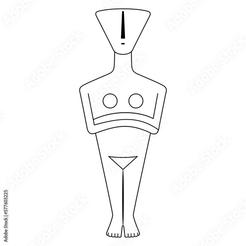Cycladic idol. Ancient Greek female figurine of a goddess. Black and white linear silhouette. photo
