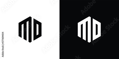 Letter M D Polygon, Hexagonal Minimal Logo Design On Black And White Background