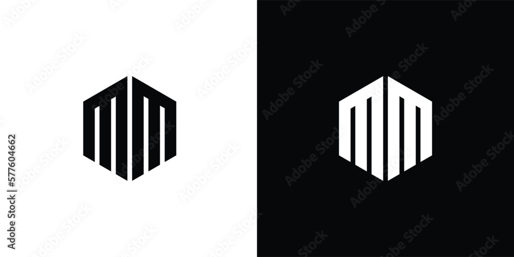 Letter M M Polygon, Hexagonal Minimal Logo Design On Black And White Background Letter M M Polygon, Hexagonal Minimal Logo Design On Black And White Background
