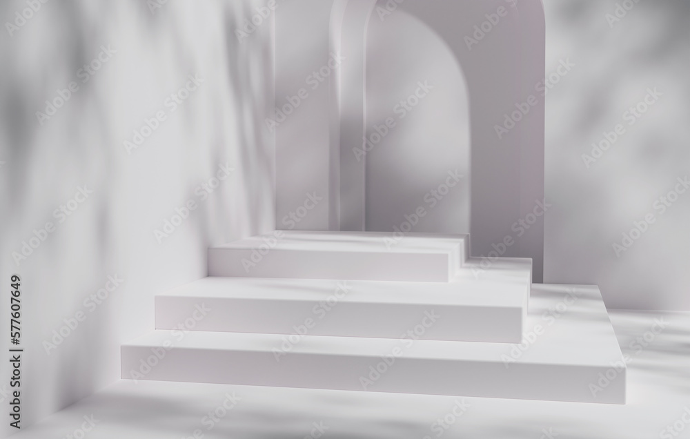 Geometric circle display stand showcases shadows of leaves on background Geometric circle display stand showcases shadows of leaves on background
