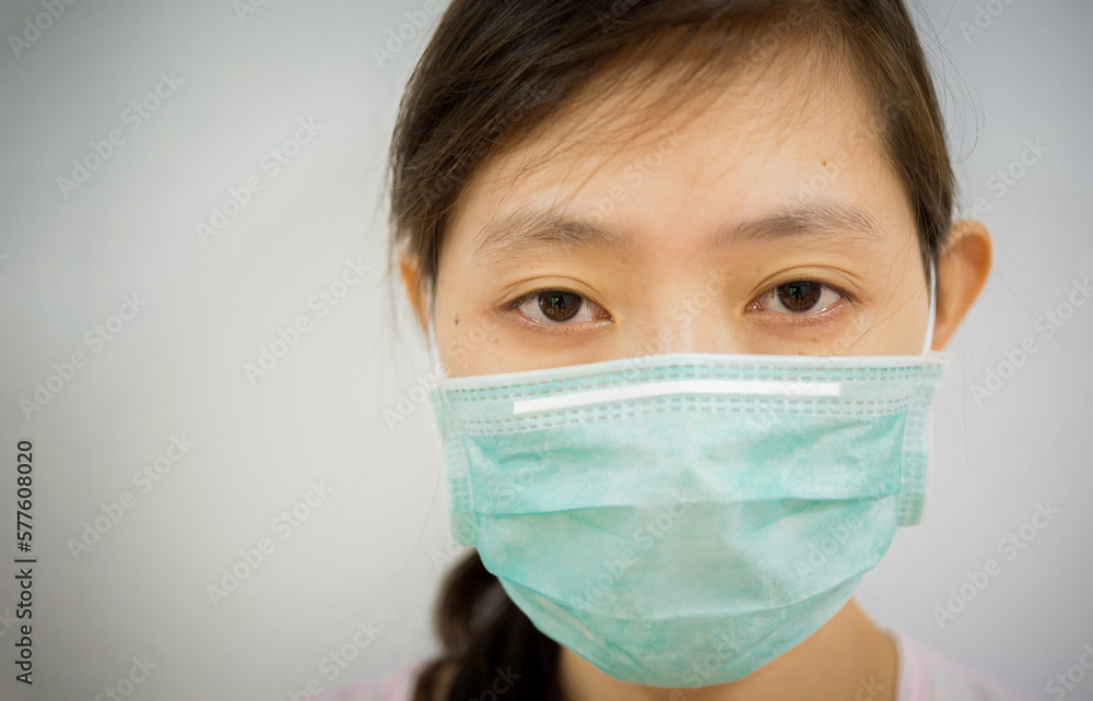 Portrait of sick Asian woman with face mask protective Portrait of sick Asian woman with face mask protective